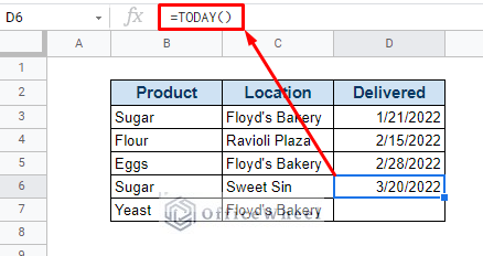 using the today function to return the current date in google sheets