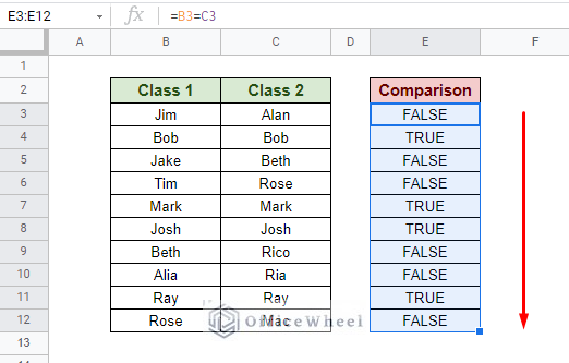 applying the formula to the rest of the column