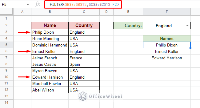 using filter function to match and extract multiple values in google sheets