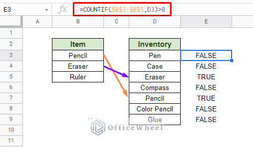 using countif to find occurrences