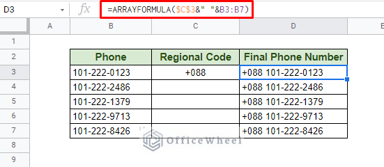 using arrayformula to present concatenated strings in google sheets as a list