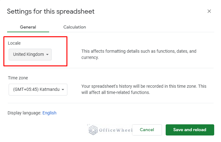 locale settings of google sheets