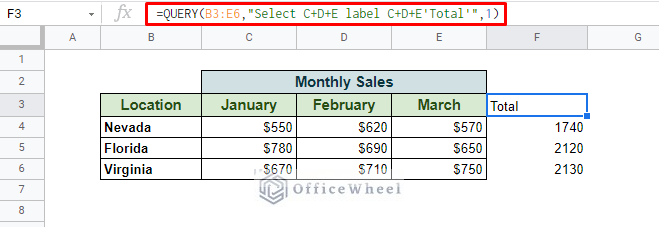 sum multiple rows in google sheets using query