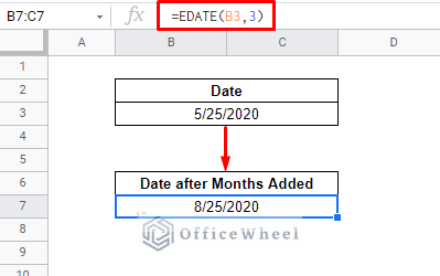using edate function to add months to date in google sheets