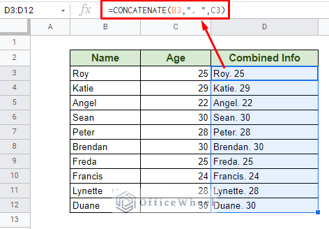 using concatenate function to concatenate number and string in google sheets