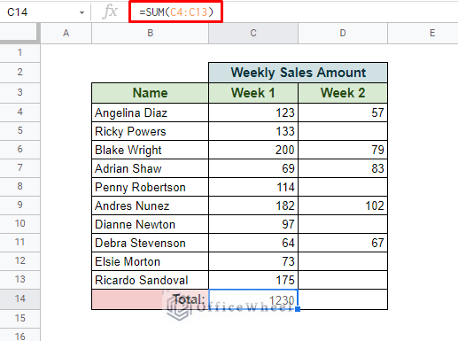 using the sum function to add up a column in google sheets