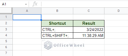 keyboard shortcut to put date in google sheets