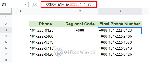 using concatenate function to concatenate strings in google sheets