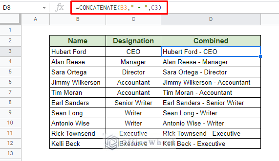 using a different separator with concatenate function