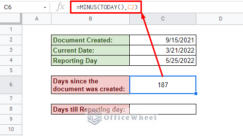 using the minus function to count the days till today