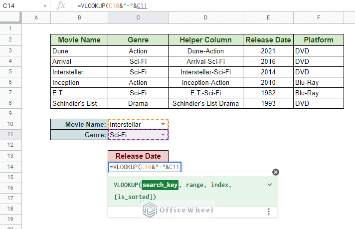 setting the search key for the vlookup function