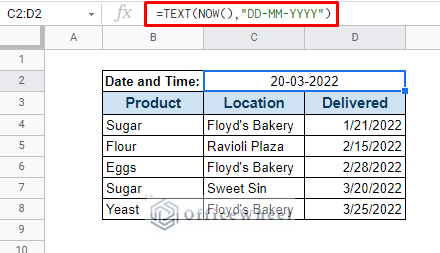 using a formula combination to find present date in google sheets