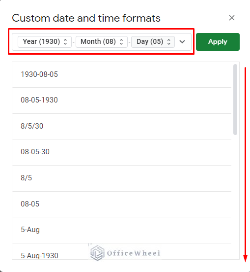 all formats present in the custom date and time window