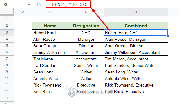 using join function to concatenate with string in google sheets