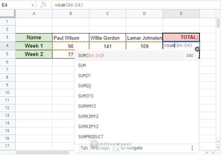 How to Auto Sum in Google Sheets OfficeWheel