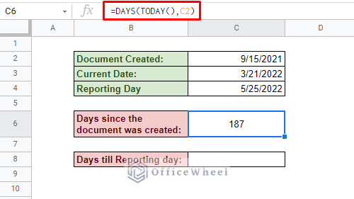 using the days function to count the days to today