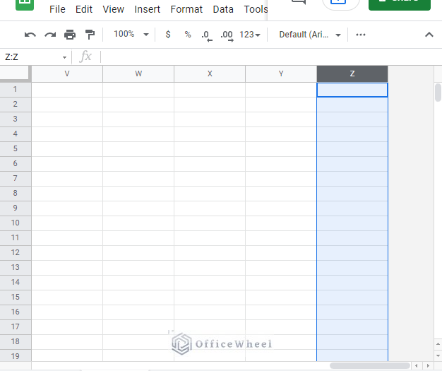 z column is the final column of the 26 columns in google sheets