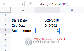 arithmetic calculations give wrong answers for tenure in google sheets