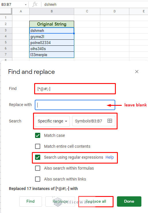 conditions for find and replace for regular expressions