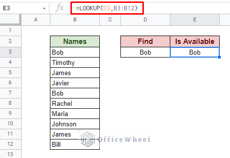 lookup function finds and returns the given value