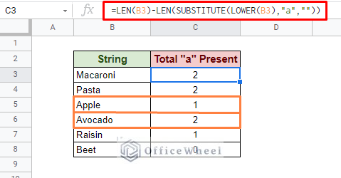 non case sensitive formula to count character occurrences