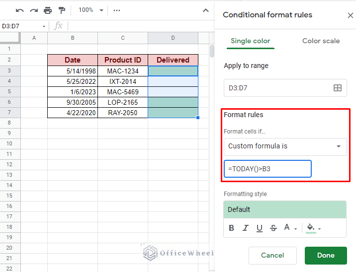 highlight cells if date is before today with conditional formatting