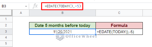 calculating date 5 months before from today's date in google sheets