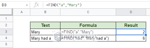 some basic uses of the find function in google sheets