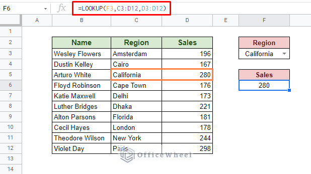 using lookup function to find cell with specific value in google sheets