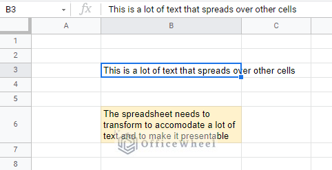 text naturally overflows in cells in google sheets