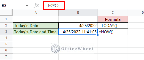 using the now function to find the current date and time in google sheets