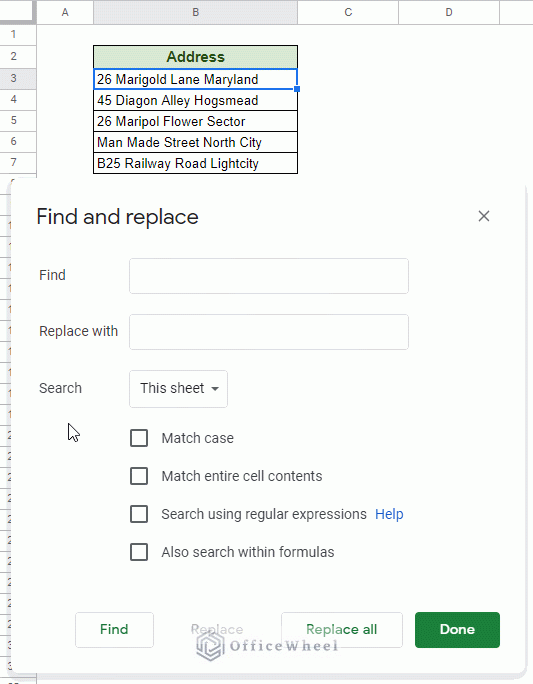 finding all cells with spaces using find and replace animated