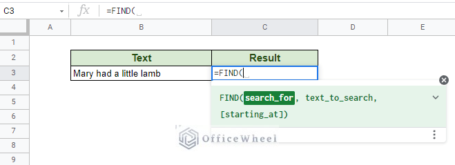 opening the find function at a desired location