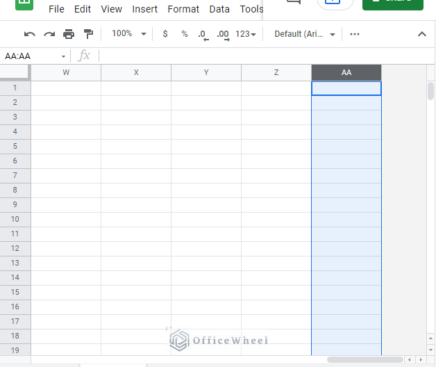 inserting 1 column more than 26 columns in google sheets