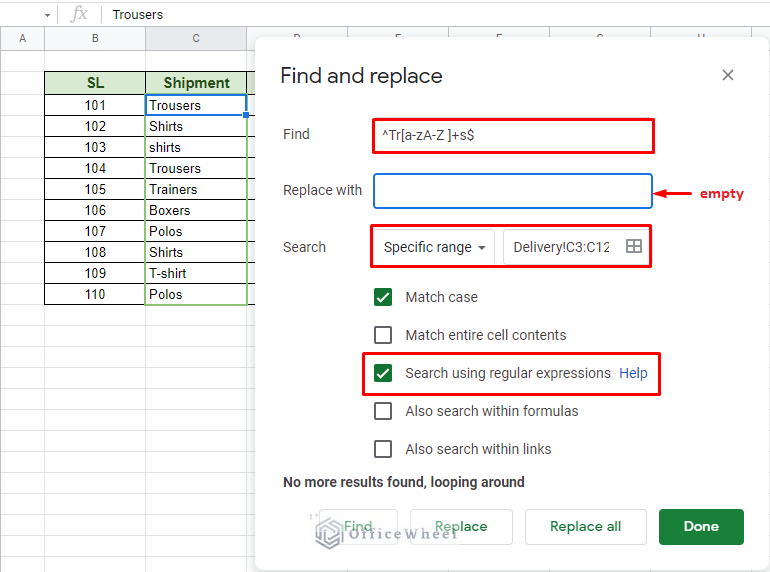 setting regular expression condition in find and replace