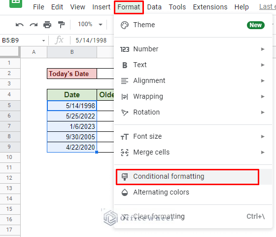 navigating to conditional formatting