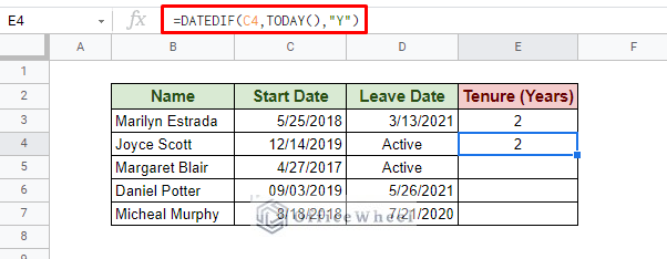 calculating tenure till today by using the today function