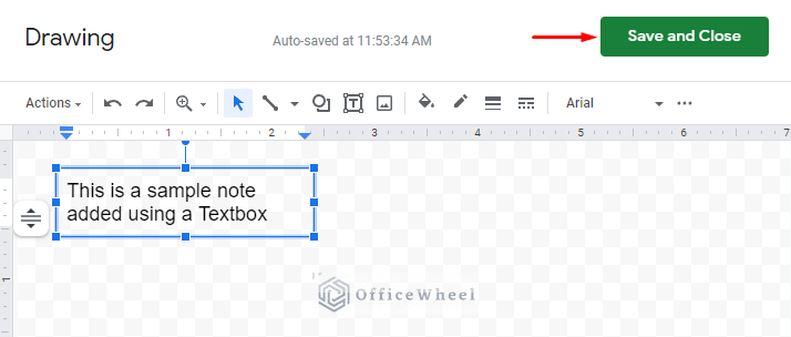 finishing and inserting the textbox in google sheets