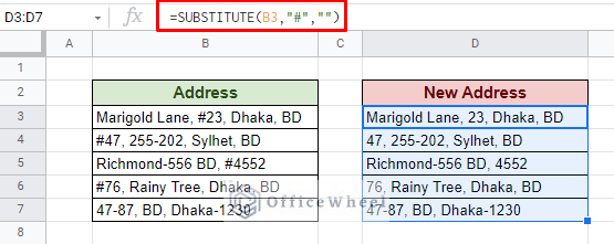 find and delete symbols in google sheets with substitute function