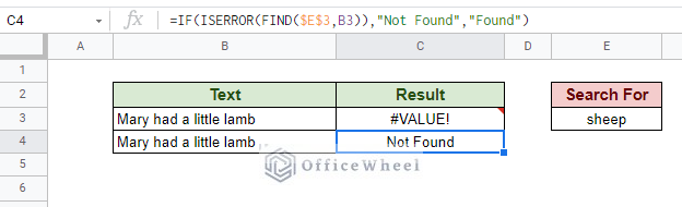 what happens to the find formula when it can't find a keyword