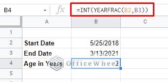 how to calculate tenure in years in google sheets using the yearfrac function