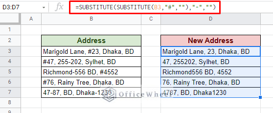 using substitute function to find and delete multiple symbols