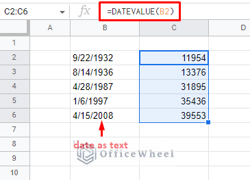 extracting date code using the datevalue function in google sheets