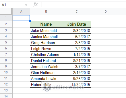 dataset for how to organize google sheets by date