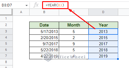 converting date to year only using the year function