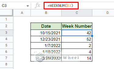 finding the number of the week from a date using the weeknum function