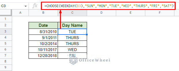 get custom weekday name from date in google sheets