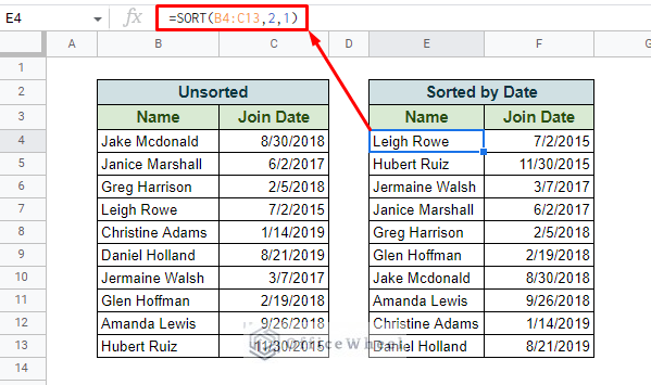 using sort function to organize google sheets by date