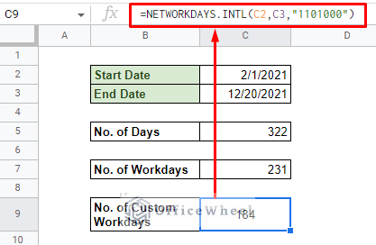 customized week day count between two dates in google 