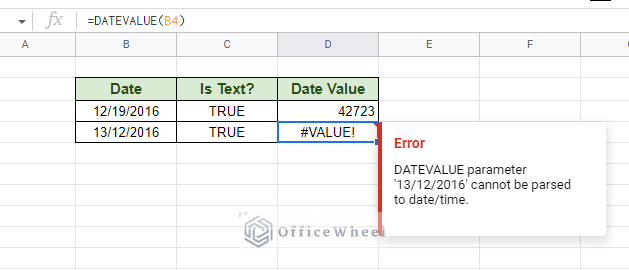 converting text to date value error in google sheets